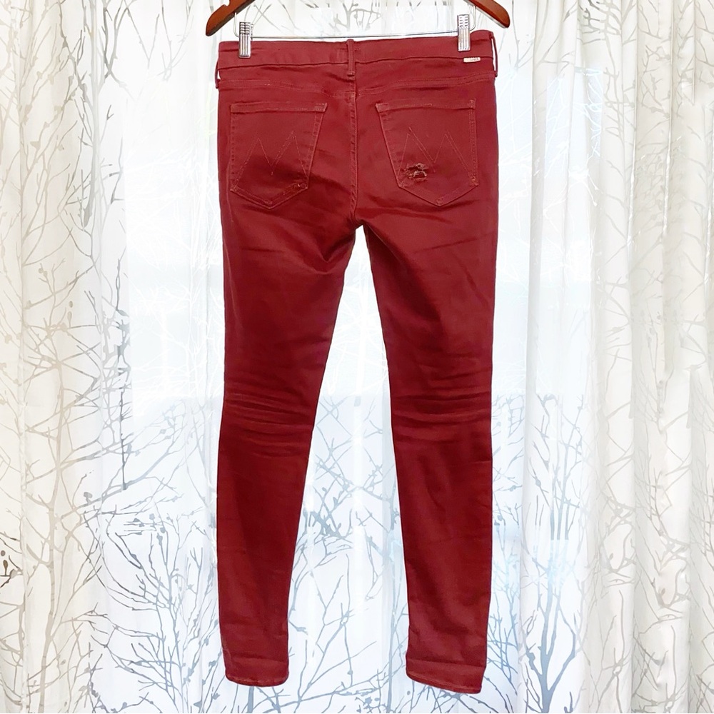 MOTHER THE LOOKER BLOW OUT DYE BURGUNDY DARK RED DISTRESSED STRETCH SKINNY JEANS - Picture 5 of 9